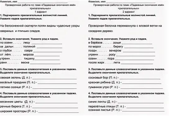 Проверочная работа окончания имен прилагательных 3 класс