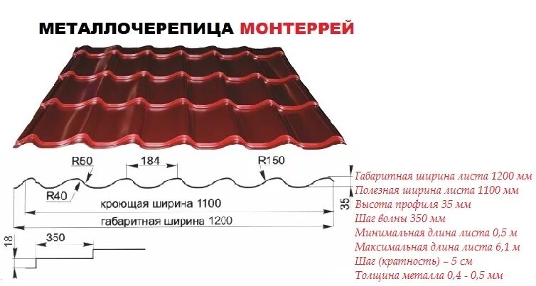 Стандартный лист металлочерепицы. Металлочерепица монтеррей полезная площадь. ширина листа металлочерепицы монтеррей. высота волны металлочерепицы для кровли монтеррей. металлочерепица монтеррей толщина листа.