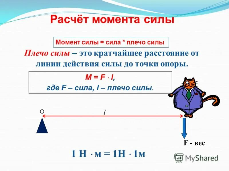 Момент силы через плечо силы