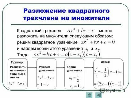 Разложение квадратного трехчлена на множители видеоурок