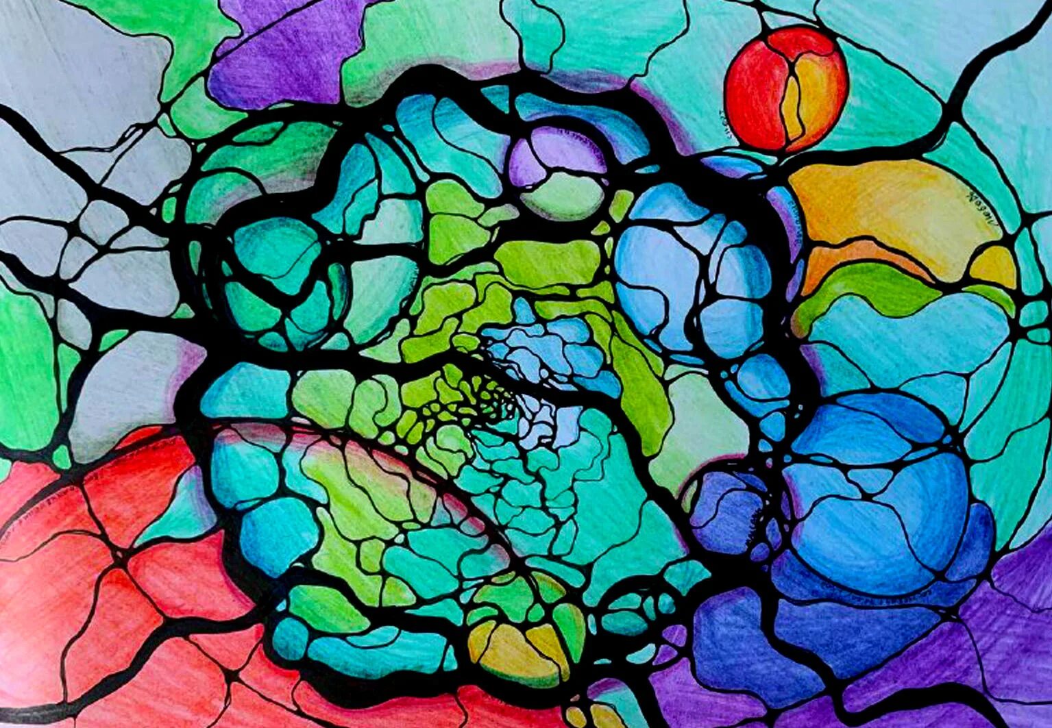 Темы для нейрографики примеры список Colorful Abstract Painting with Circles and Trees