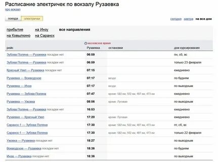 Расписание электричек перевлес рязань