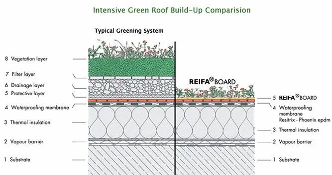 Green Roof Section. Intensive Green Roof. Зеленая кровля ЭПДМ. Простая технология зеленой крыши.
