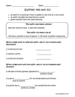 Suffixes worksheets