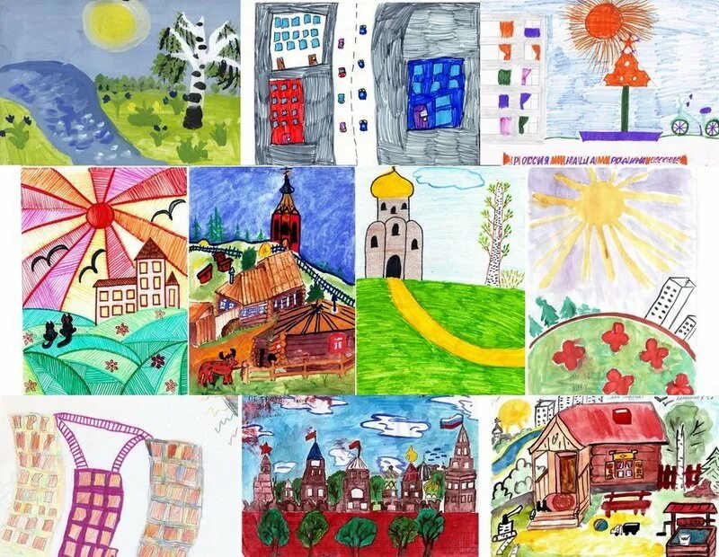 С чего начинается рисунок. Коллаж из детских рисунков. коллаж на тему россия родина моя. рисование наша родина россия в подготовительной группе. коллаж детский рисунок.