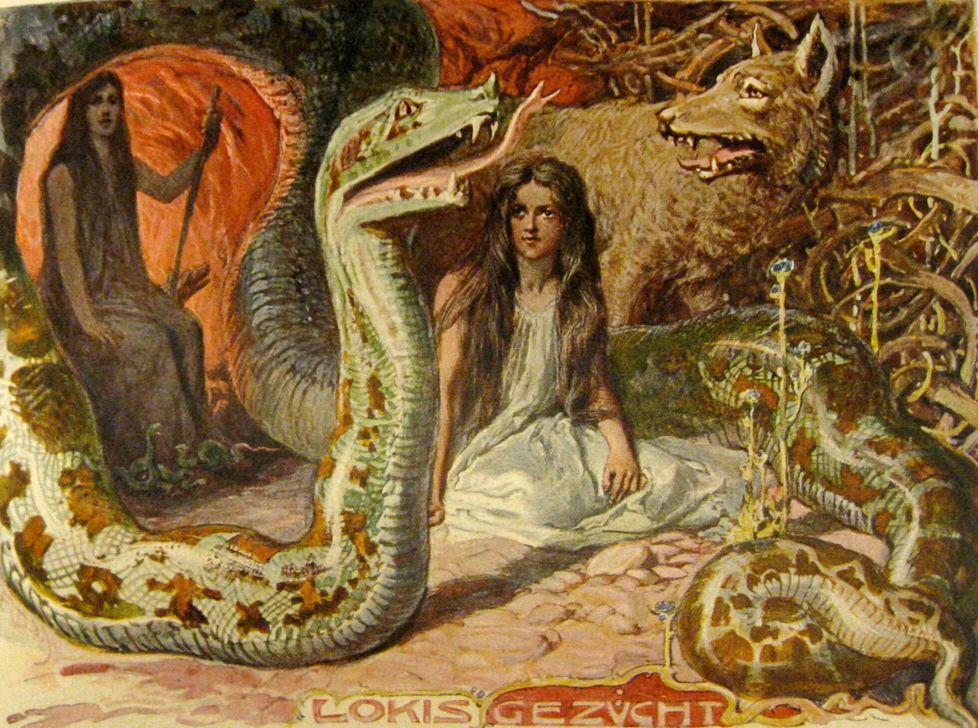Кажется меня укусила змея о боже. Ангрбода мифология. Дети Локи и Ангрбоды. Скандинавская богиня Ангрбода. Ангрбода и Локи.
