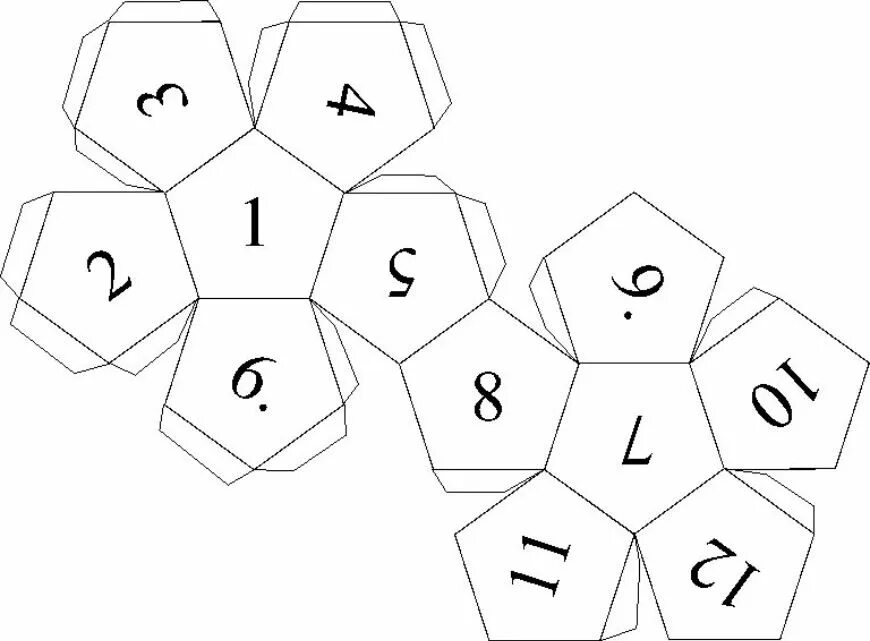 6 из бумаги. Кубик d20 развёртка. Кубик d10 развёртка. Правильный додекаэдр развертка для склеивания а4. Развертки правильных многогранников додекаэдр.