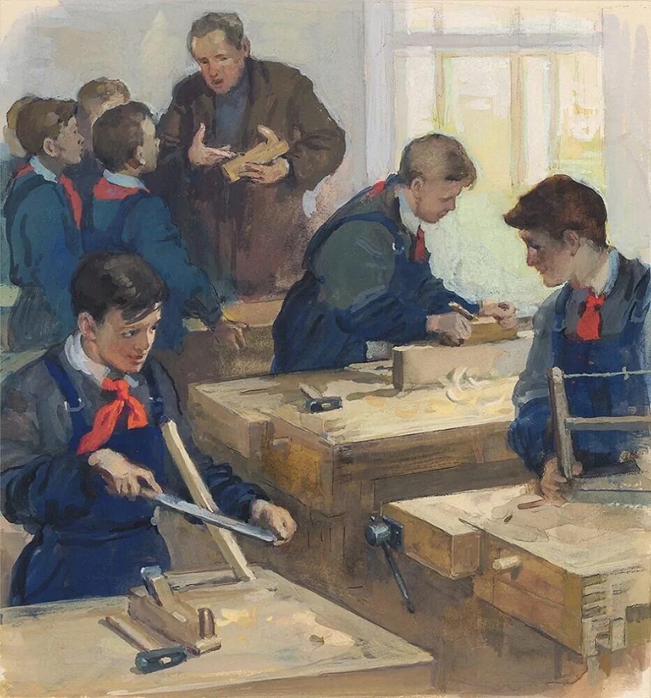 Картина школа. Незнайкин Иван Петрович художник. Советские школьники в живописи. Урок труда Советская живопись. Уроки труда в Советской школе.