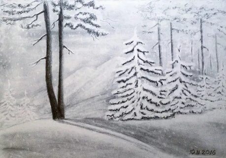 Рисунки карандашом Зима (32 фото) .
