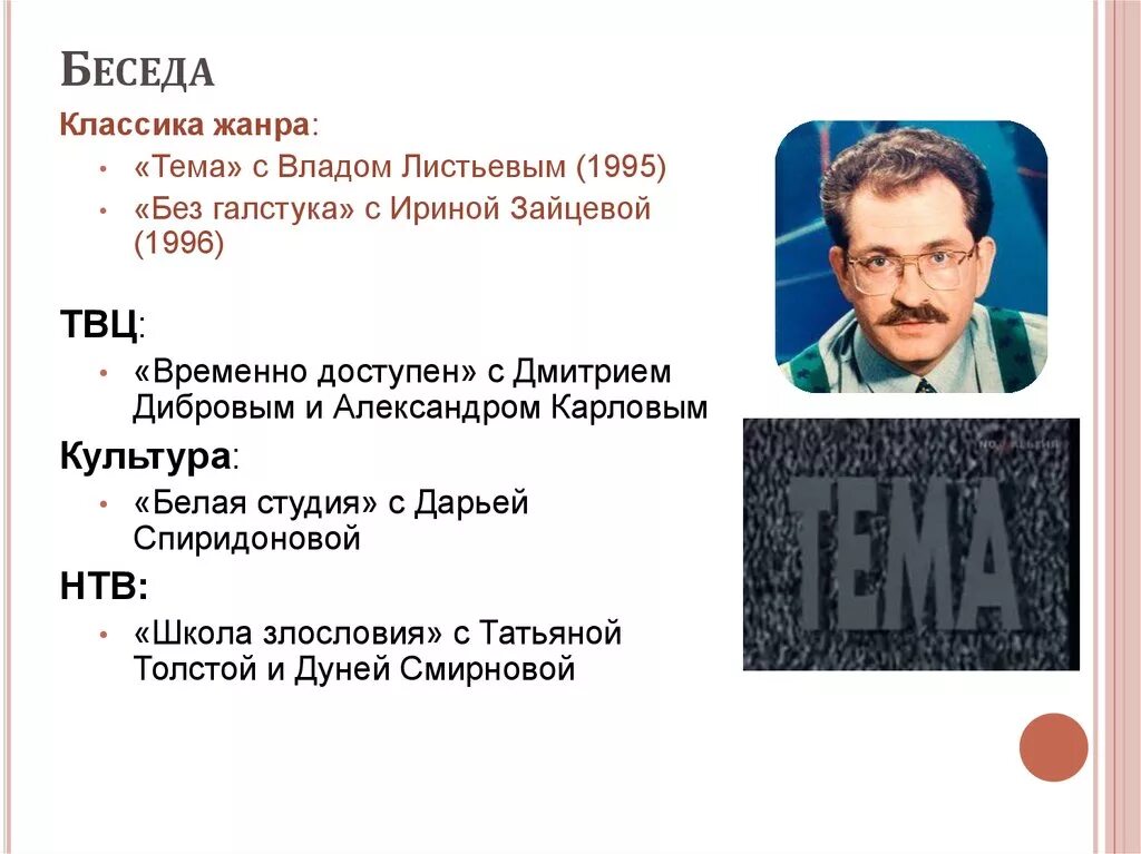 Программа тема ведущие. Публицистические телепередачи. Программа тема с Владом Листьевым.