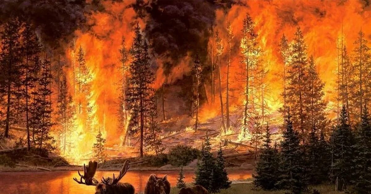 Картина пожар в лесу. Горящий лес. Лес в огне. Картина пожар в лесу. Картина пожар в лесу.