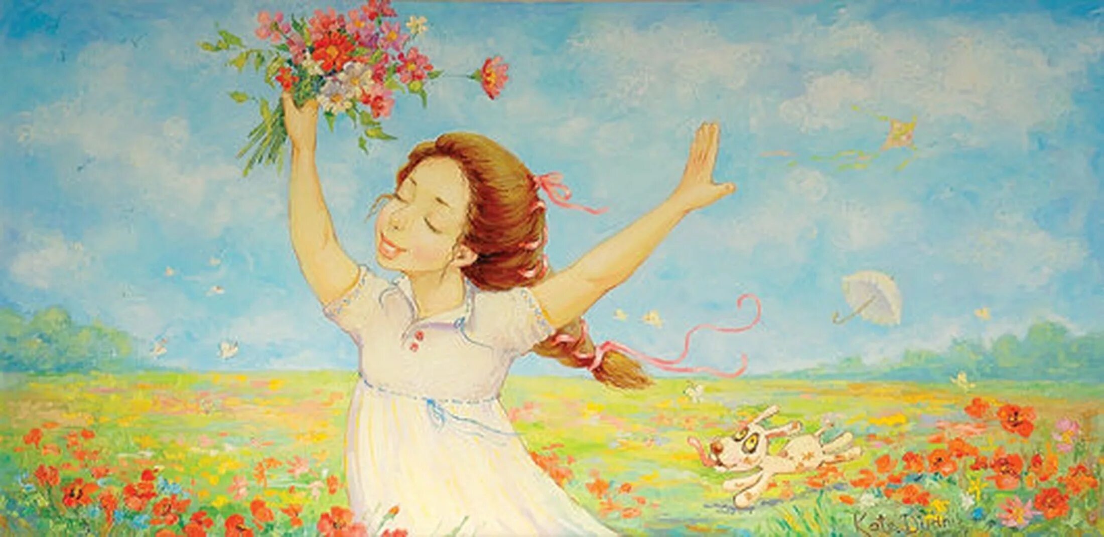 Меня встречают радуются. Картины художницы Екатерины Дудник к мечте. Милые картины художницы Екатерины Дудник. Счастье живопись. Радостные картины.