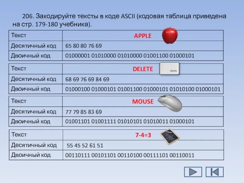 Закодируйте тексты в коде. Закодируйте тексты в коде ascii (кодовая таблица на стр.179-180 учебника). кодовая таблица приведена на стр. 179-180 учебника. оценка количественных параметров текстовых документов 7 класс. тест оценка количественных параметров текстовых документов.