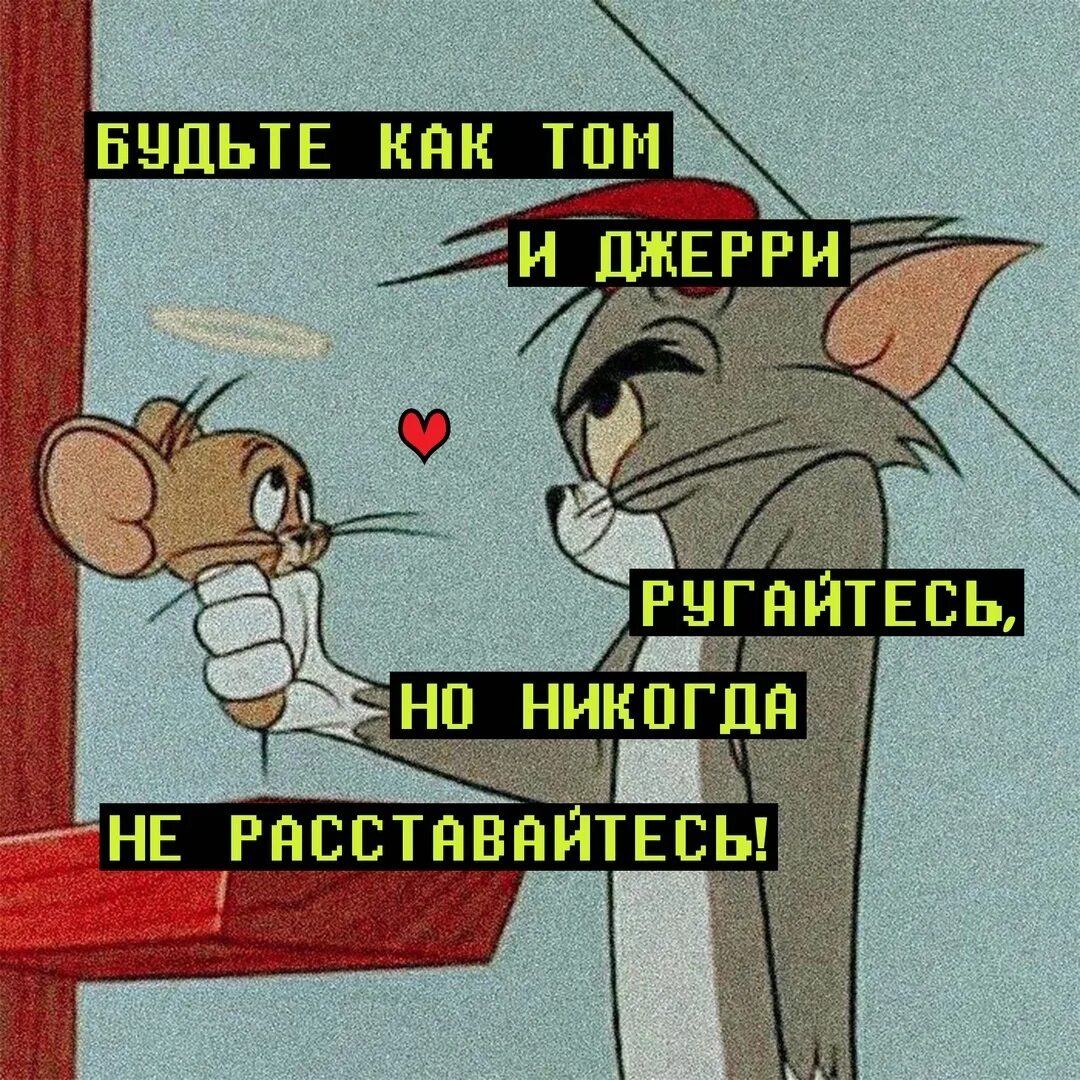Никогда не ругайтесь. Никогда не ругайтесь. Давай будем как том и джерри. Давай будем как том и джерри ругаться но никогда не расставаться. Никогда не ссориться.