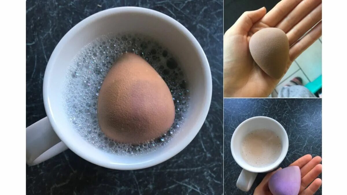 Очистить спонж для макияжа. Бьюти блендер для макияжа. Как помыть спонжик. Вымыть спонж. Как помыть спонжик.