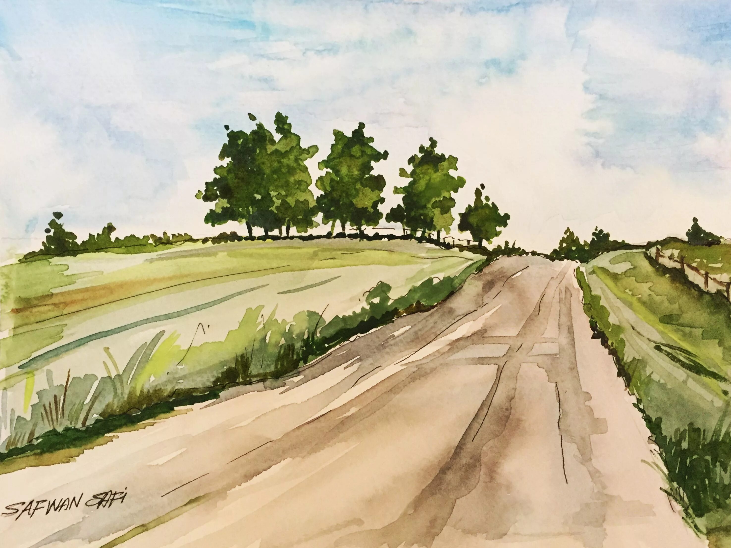 Рисунок путь дорога. Линейная перспектива пленэр акварелью. Зарисовки пейзажа акварелью. Пейзаж в перспективе. Линейная перспектива пейзаж.