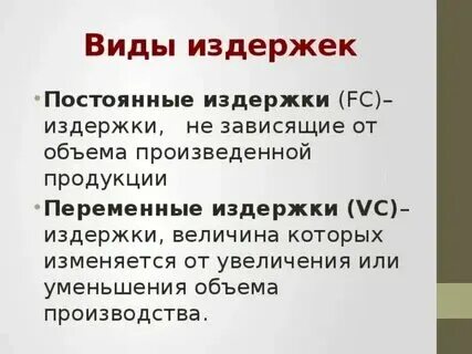 Виды издержек тест