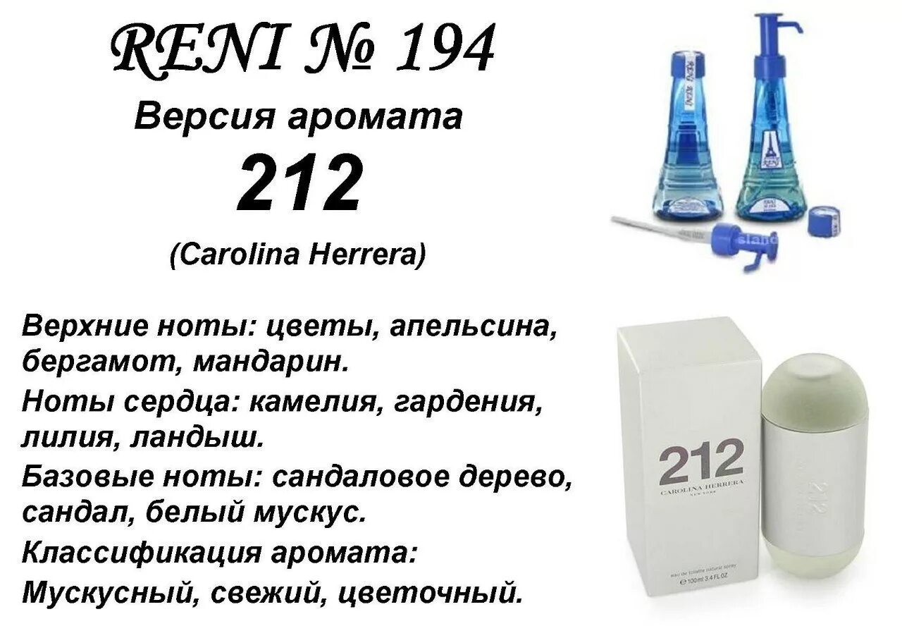 Рени 212 (Carolina Herrera) 100мл. Духи Reni Carolina Herrera Рени.