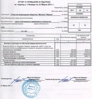 Отчет о прибылях и убытках форма 2