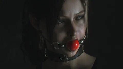 gag, blue eyes, bondage, brown hair, collar, drool, drooling, drslumpx, fem...