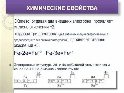 Число электронов в ионе железа 2