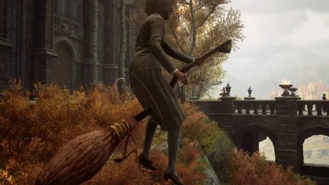 Best Hogwarts Legacy mods - character riding broom. 