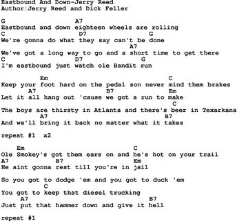 Country music song: Eastbound And Down-Jerry Reed lyrics and chords Lyrics ...