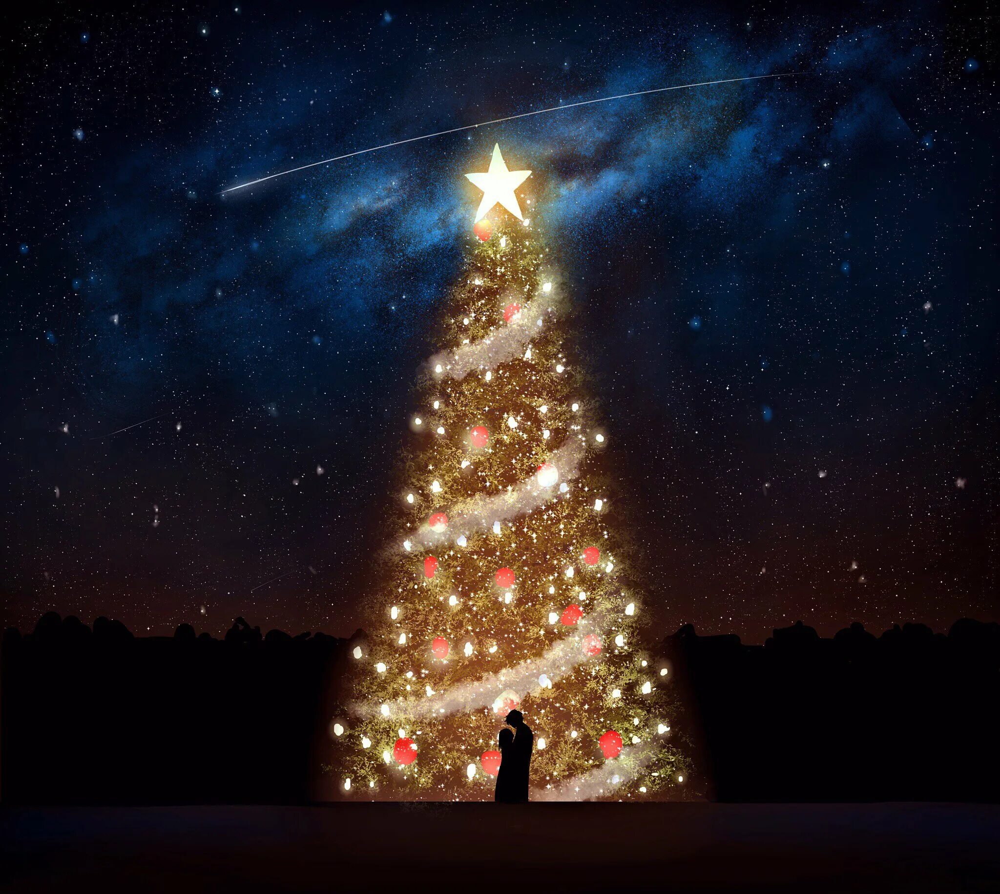 Новогодняя елка. Новогодняя елка ночью. Рождественская ель. Красивая елка. New years night