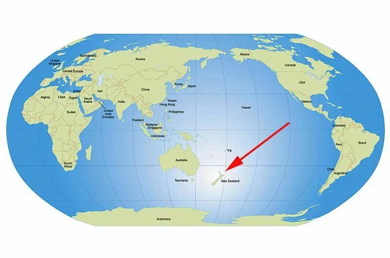 На карте океанов новую зеландию. Остров новая Зеландия на карте Евразии.