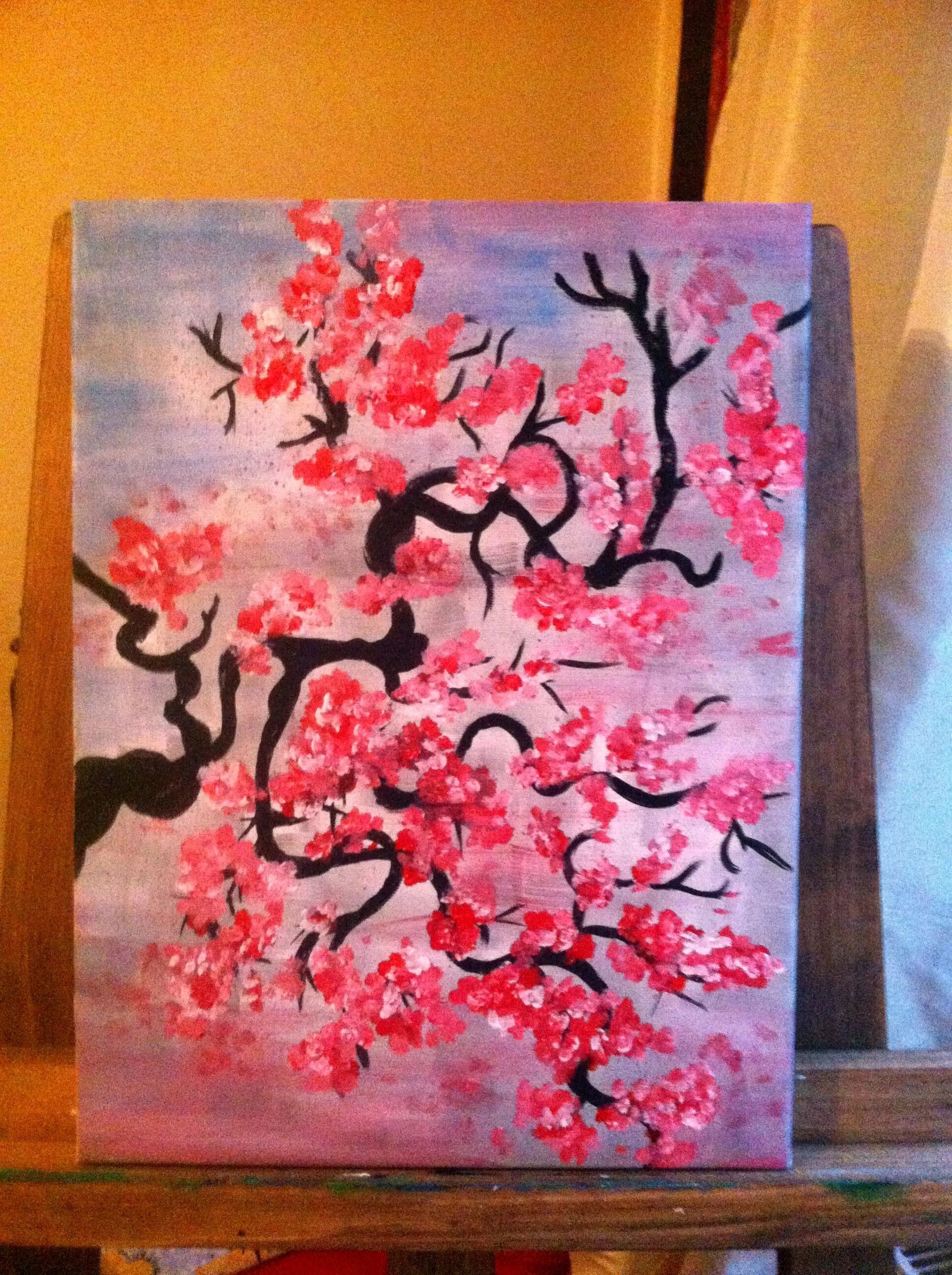 Сакура красками. Дерево Сакура ватными палочками. Цветущая Сакура ватными палочками. Сакура картина. Сакура рисунок.