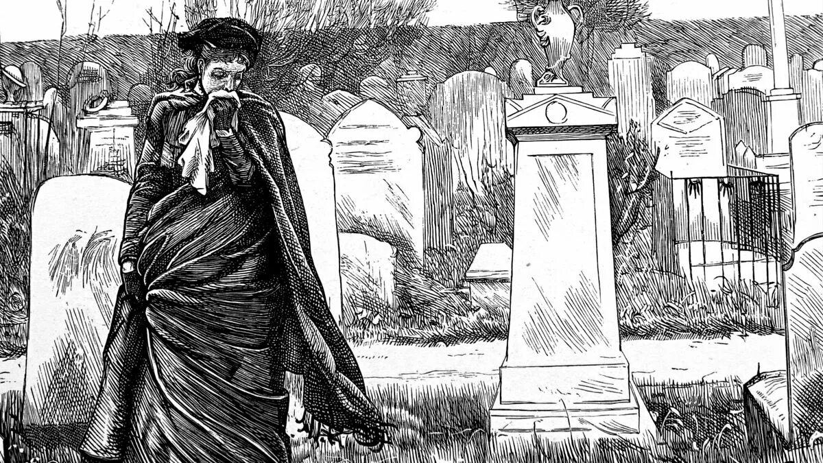 Могилы 19 века. Кладбище иллюстрация. Вдова у могилы. Произведение вдова