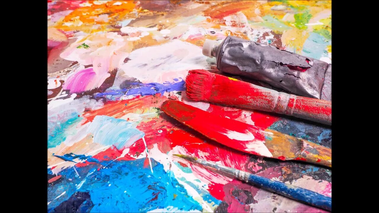 Brush and Paper on Oil-paint Palette for Background Stock Image - Image of creat