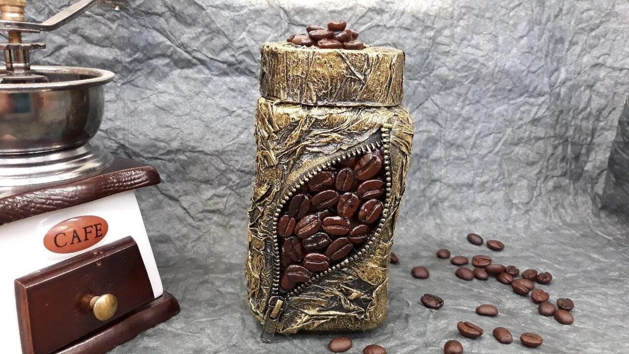 Декор кофейной банки шпатлевкой. Три способа. DIY - YouTube