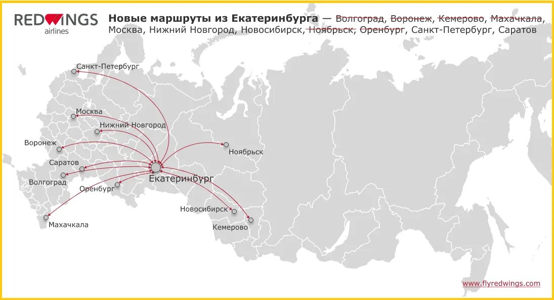 Направление екатеринбурга от москвы. Red Wings карта полетов. Red Wings маршрутная сеть. Карта маршрутов ред Вингс. География полетов из Екатеринбурга.