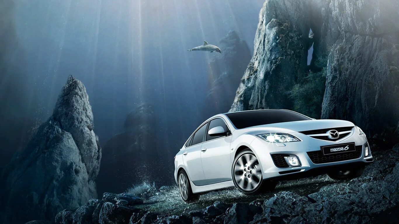 6 4 car. Реклама автомобиля. Реклама Мазда 6. Реклама Мазда 6 2008. Машина на фоне водопада.