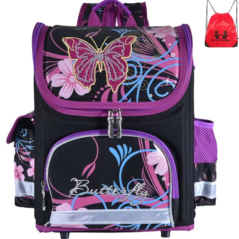 Школьный ранец для девочки. Рюкзак princessa 7789-2 black. школьный ранец nk-9907 черный бабочки. школьный ранец eva shicheng бабочки. рюкзак школьный для девочки с бабочкой.