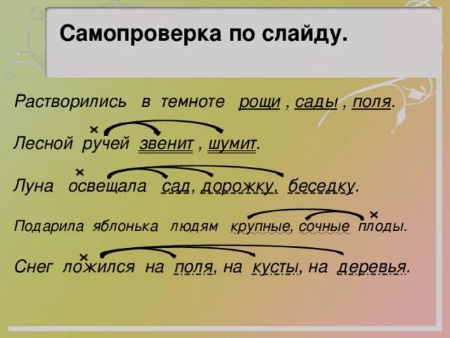 Синтаксический разбор беседки. Растворились в темноте Рощи сады поля. Подарит Яблонька людям крупные сочные плоды схема предложения. Растворились в темноте Рощи. Растворились в темноте Рощи сады поля синтаксический разбор.