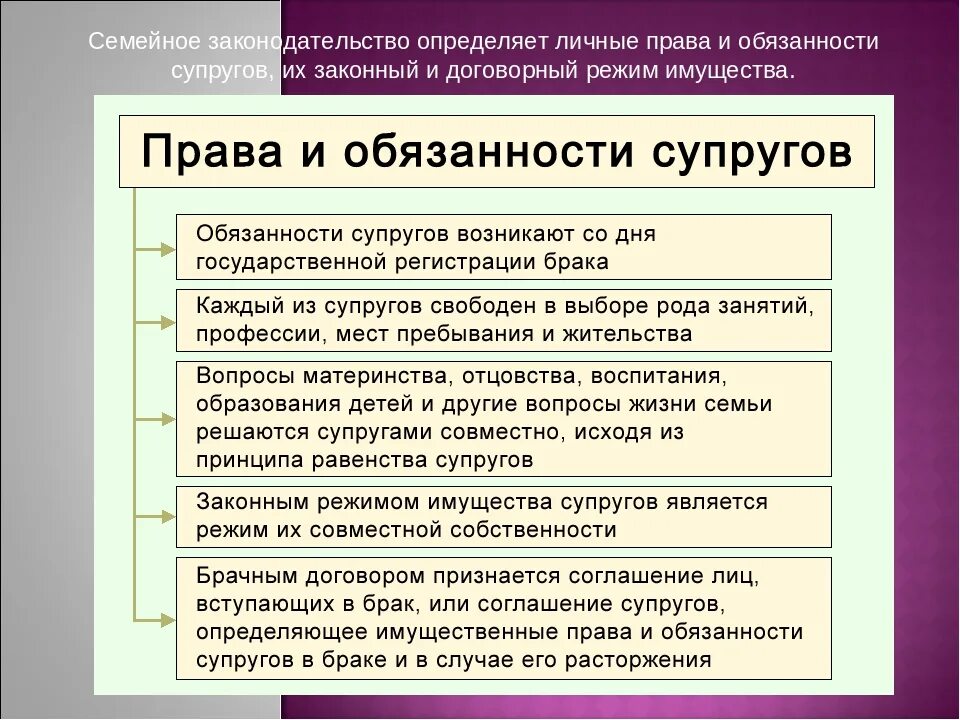 Законные обязанности супругов