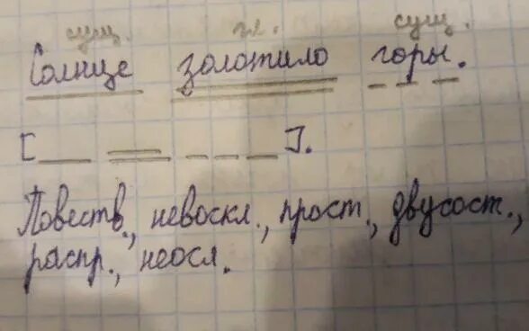 Окрестность разобрать. Солнце золотило горы синтаксический разбор предложения. Разбор предложения солнце давно золотило верхушки леса. Горячее солнце золотило нашу окрестность синтаксический.