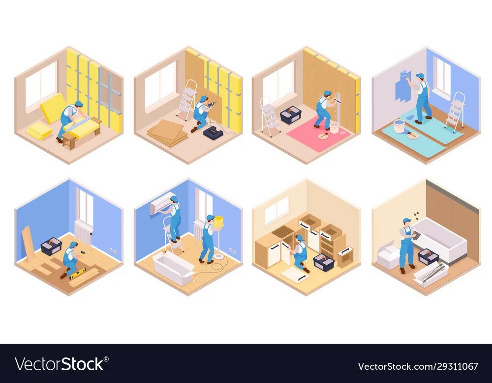 Isometric Home Repair. Repair isometric illustration. Isometric Apartment. Home Repair 3d vector. Жилое помещение представляет собой