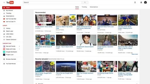YouTube homepage before redesign (2017) .