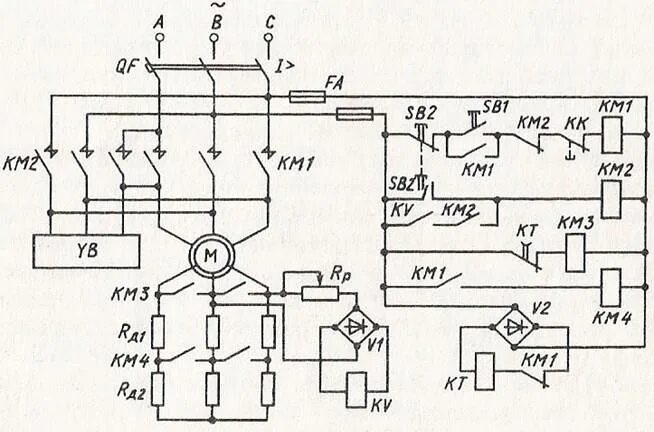 Схемы э д с. Схема торможения асинхронного двигателя противовключением. Схема управления двигателя противовключением. Схема управления двухскоростным асинхронным двигателем. Схема торможения электродвигателя противовключением.