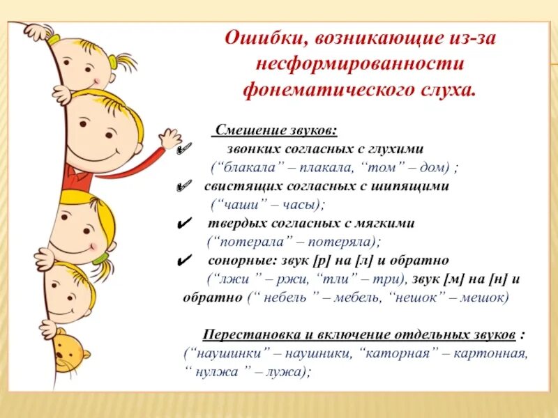 Формы нарушения звукопроизношения. Смешение в логопедии. Контаминация. Смешение в логопедии. Нарушения речевого фонематического слуха.