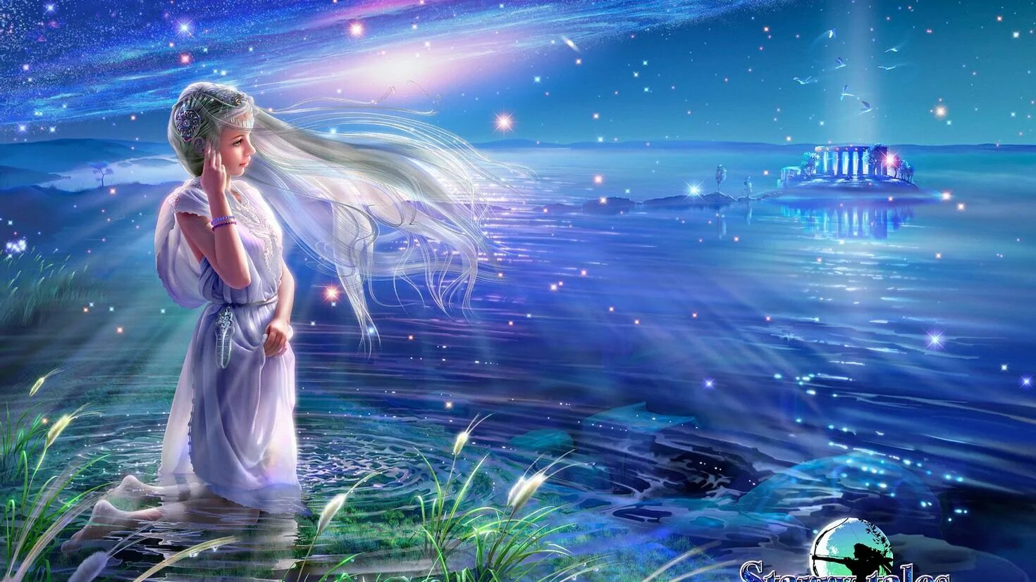 Космос арт. П. Ночные грезы. Над тобой звезды сияют. Девочка на фоне звездного неба.