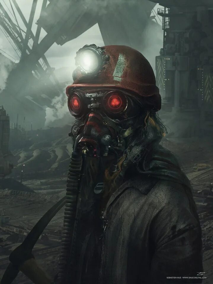 Шахтер арт. Дизельпанк шахтер. sci-fi шахтёры арт. дизельпанк противогаз.