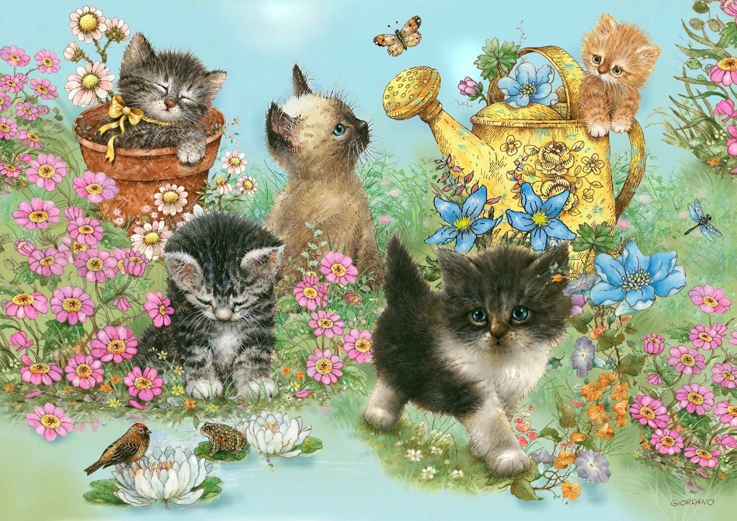 Кошка много цветов. Картинки для декупажа котики. Котята в саду картины художников. Алмазная вышивка кот в саду. Алмазная мозаика коты и кошки.