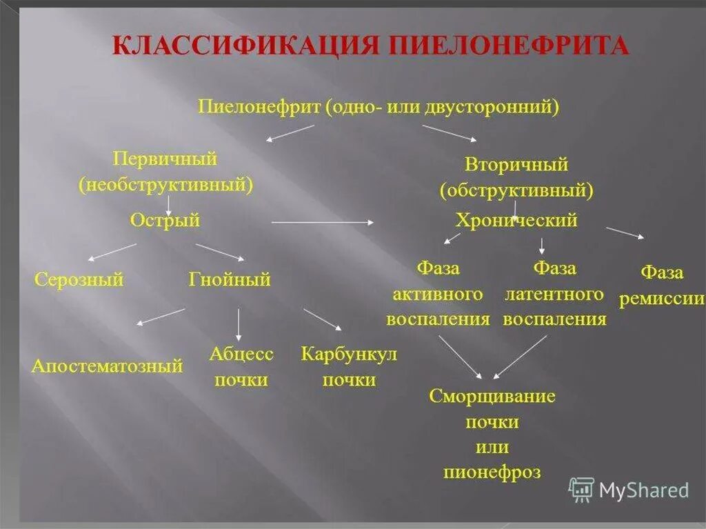Вторичный пиелонефрит развивается. Обструктивный пиелонефрит классификация. pielonefrit klasifikatsiyasi. хронический пиелонефрит классификация. обструктивный и необструктивный пиелонефрит.