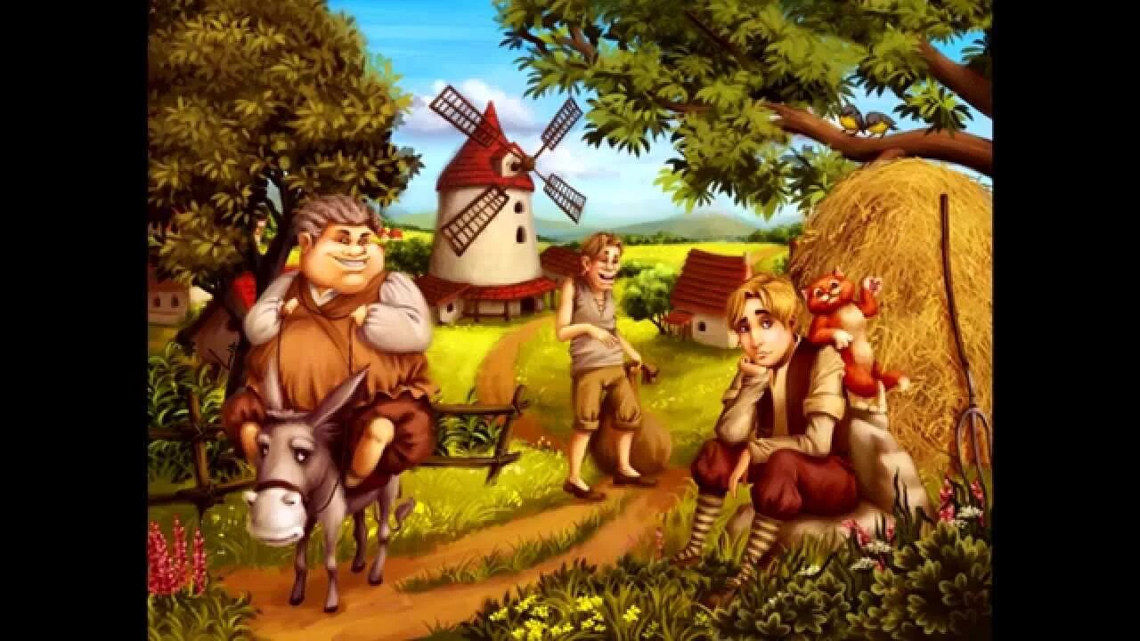 Кот в сапогах мельница. Кот в сапогах три сына мельника. мельник кот в сапогах. мельник в сказке кот в сапогах. мельница осел и кот.
