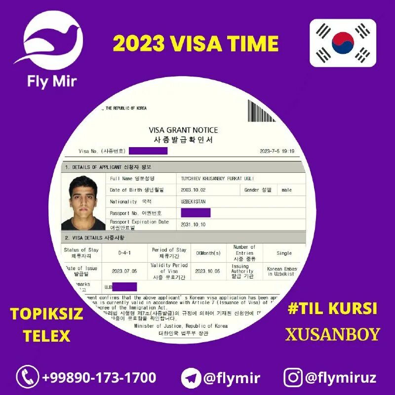 Visa times. Телекс виза Корея.