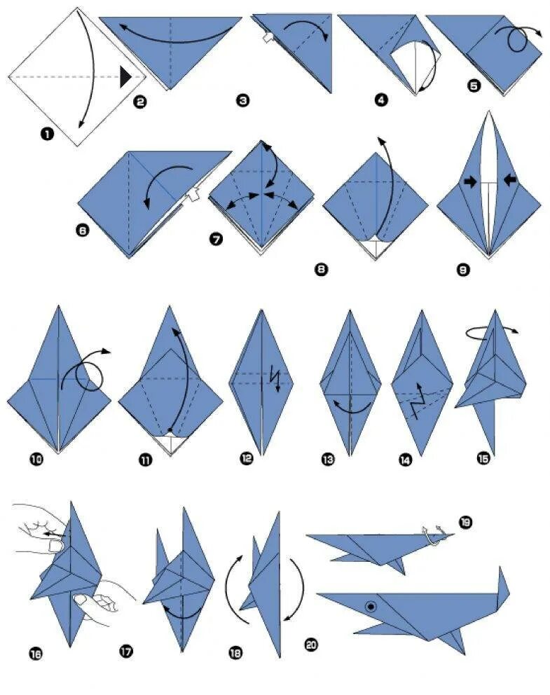 Оригами. Оригами схемы. Оригами акула. Оригами акула из бумаги для детей.